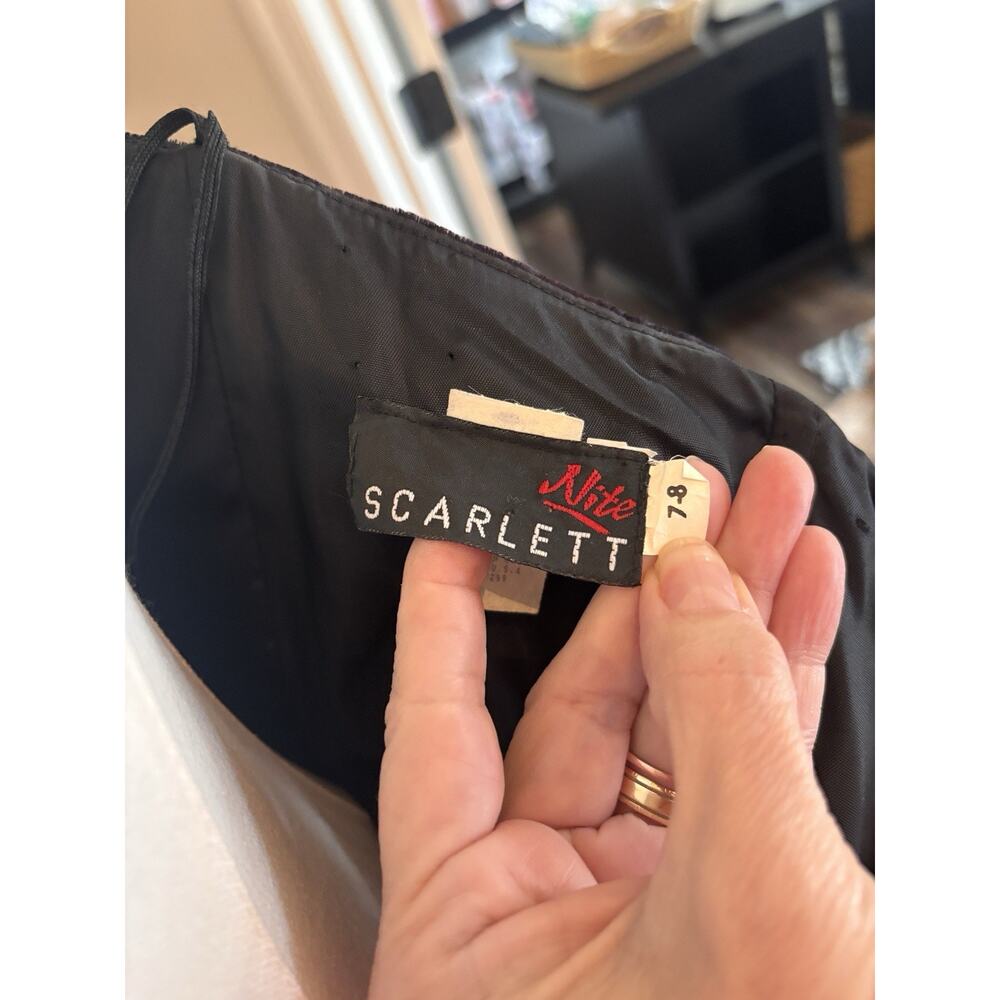 Vtg Scarlett Nite Prom Dress Pink Black Velvet Short Bubble Strapless Bow 7/8 - Picture 8 of 12